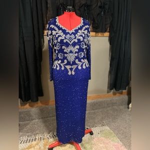 Beaded 100% pure silk Vintage Gown Landmark L/XL